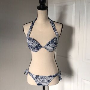 WOMEN - BLue Floral Print Underwire Top Bikini Set | 4